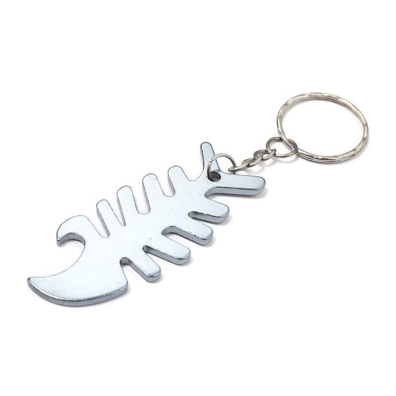 Komonee Fish Bone Silver Bottle Opener Key Chain Metal Dead