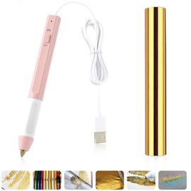 Heated Gold Foil Pen & Glimmer Heat-Activated foil Roll Sets for Card Making Scrapbooking Tool Kits Calligraphy Tip 2.5x0.35mm Scrapbooking Drawing Pen,Heating Hot Stamping Pen with DC5V USB Cable