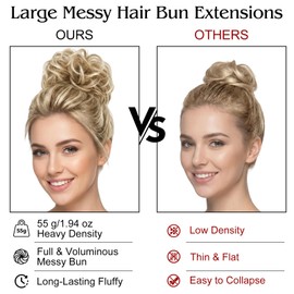 Dirty Blonde Large Messy Bun Piece Hair Scrunchies for Women, 1.94 Oz Thick Wavy Curly Elastic Hair Bun Ponytail Extensions Synthetic Wigs Hairpieces with Pins for Updo Wedding Cosplay Costume