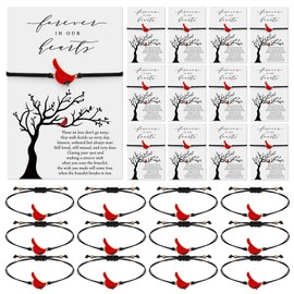 Qilery 50 Sets Christmas Favors Red Cardinals Bracelet for Women Celebration of Life Memorial Sympathy Bangle with Prayer Cards Memorial Gifts for Loss Loved One