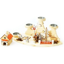 Wichtelstube-Kollektion Advent Wreath Tea Light Holder Conversation Forest Hut with Incense House Incense Man Real Wood Art