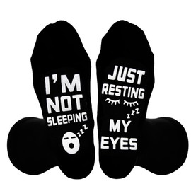 SMCEHEYA Funny Socks for Men Women Novelty Socks Black I'M NOT SLEEPING Socks Unisex Cotton Calf Socks with Grippers Non-Slip Gift for Christmas Birthday Boys Dad Uncle Grandad Men Size 9-11