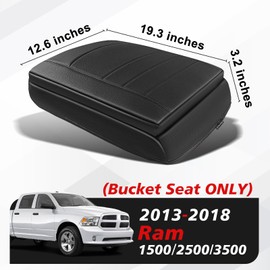 Muslogy Center Console Armrest Cover Compatible with Dodge Ram1500/2500/3500 2013-2018 Comfort Armrest Pad Arm Rest Cushion Vegan Leather Protector 1-Inch Extra Thick(Bucket Seat ONLY)