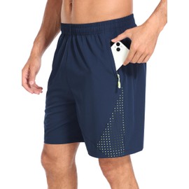 MoFiz Men Summer Casual Short with Zipper Pocket Lightweight Fishing Running Active Short Navy,2XL
