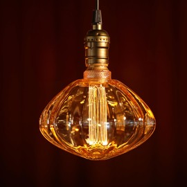 ESCENA Angular Aesthetics Series LED Decorative Light Bulb, Pumpkin Vintage Edison Bulb Dimmable 3.5W, E26 Base, Unique Virtual Filament Vintage Light Bulbs, Amber Glass, 2000K Soft Warm, UL Listed
