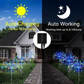 FANSIR Solar Garden Lights Outdoor 4 Pcs Solar Fireworks Lights Garden Ornaments with Remote Control 8 Modes 420 LEDs Waterproof Outdoor Light Decorations for Lawn Backyard Pathway Christmas