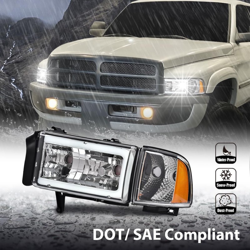 G-PLUS LED C Light Bar Headlights Assembly Fit Dodge Ram