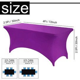 Mienocol Purple Spandex Tablecloths,4FT Stretchable Rectangle Table Cover Washable Tablecloth Universal Patio Elastic TableCover for Kitchen,Event, Wedding, Cocktail Bar Exhibition,Banquet,Party