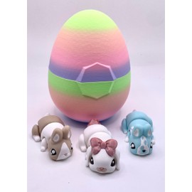 3D Printed Rainbow Easter Egg with 3 Flexible Bunnies Inside, Articulated Fidget Gift Toys, Easter Basket Stuffer, 3D Printed Animals Toy Set 4 Pieces May Help with ADHD Autism Anxiety Stress