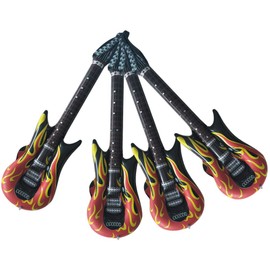 Alipis Kids Educational Toys 4Pcs Inflatable Guitars, Blow Up Flame Guitar Toys Air Inflation Musical Instruments 80s 90s Rock and Roll Party Decor Kids Musical Toys
