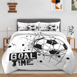 Ssddyes Queen Size Comforter Set, Football Paint American Soccer Ball, Bedding Decor Black White College Goal Time Sport Game for Kids and Adults, Soft Cozy Bedroom Bed Set with 2 Pillowcases