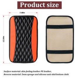 Car Center Console Cushion Pad, Universal Leather Waterproof Armrest Seat Box Cover Protector,Comfortable Car Decor Accessories Fit for Most Cars, Vehicles, SUVs (Orange)