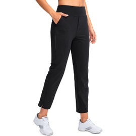 YYV Women's Golf Pants Stretch Work Ankle Pants High Waist Dress Pants with Pockets for Yoga Business Travel Casual(Black Large)