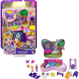 Polly Pocket Backyard Butterfly Compact, Outdoor Theme with Micro Polly Doll, Polly’s Mom Doll 5 Reveals & 12 Accessories, Pop & Swap Feature, Great Gift for Ages 4 Years Old & Up, GTN21
