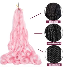 4 Packs French Curly Braiding Hair 24 Inch Loose Wave Spiral Curly Crochet Hair for Black Women Pre Stretched Braiding Hair with Curly Ends, pink#