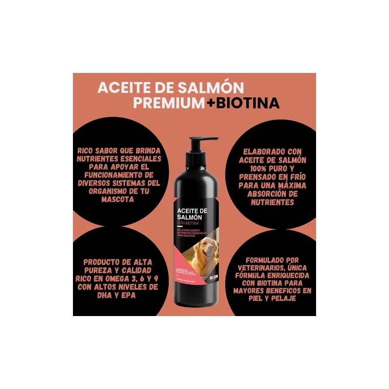 Aceite De Salmón Para Perros Mas Biotina 1 Lt -