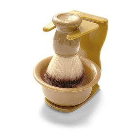 TORYTON Beard Shaving Brush Set (3 Piece Brush, Stand Holder, Bowl), Hair Type: Nylon (Beige)