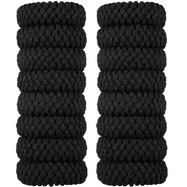 16 Pieces Thick Hair Ties Seamless Hair Bands No Crease No Break No Slip Hair Bands Seamless Hair Elastics Ties Thick Stretchy Ponytail Holders for Women Girls (Black)