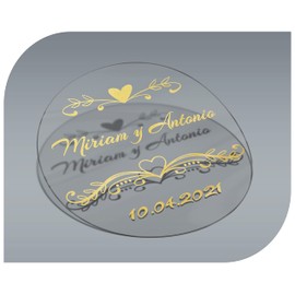 Stickers with Name and Date, Transparent Stickers for Invitations, Wedding, Christening, Engagement, Communion, Birthday, Party, Vintage, Stamp, Model 6, Customisable