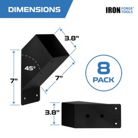 Iron Forge Tools 4x4 Pergola Brackets - 8 Pack Powdercoated Steel Corner Pergola Kit - 45 Degree Angle Bracket Angle Brace for DIY Installation - Hardware Kit and Accessories, Roof Gazebo Kits