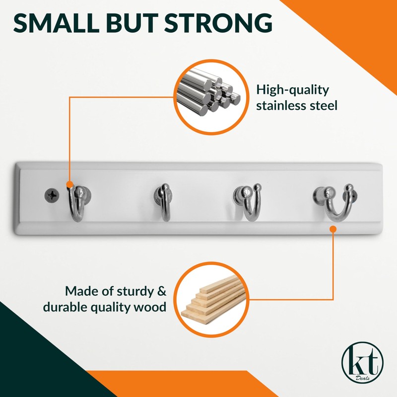 Wall Mounted Key Rail Rack Hanger Holder with 4 Hooks