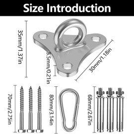 JSUOEO Ceiling Hook Heavy Duty M8 Eye Plate Swing Hook Up to 500 kg 304 Stainless Steel Hammock Hook Wall Eyelet Hook Ceiling Mount for Wooden Beams Hanging Chair Punch Bags Sling Trainer Yoga