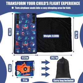 TIOKVIOP TIOKVIOP Kids Airplane Bed with Quilt, Safe and Cozy Toddler Travel Essential Seat Extender for Babies, Airplane Must Have for Toddlers (Blue)