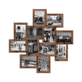 Jerry & Maggie Photo Frame 25x25 Family Picture Frames Collage Wall Decor 4x6 Pictures 12 Opening, Selfie Gallery Collage Wall Hanging, Wall Photo Frames for Living Room Decorations, Assembly Required Border Gifts Installation Mdf - Color: Brown