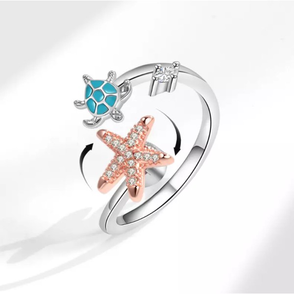 Unbranded White Gold Plated Spinning Starfish & Turtle CZ Anxiety
