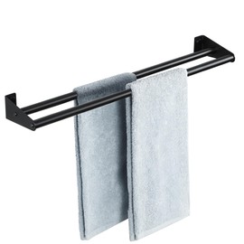 SAYAYO Bathroom Towel Rail Wall Mounted 60CM/24-Inch Black Towel Holder SUS304 Stainless Steel Double Towel Rack for Kitchen Bedroom, EGKN2302FT-600-B