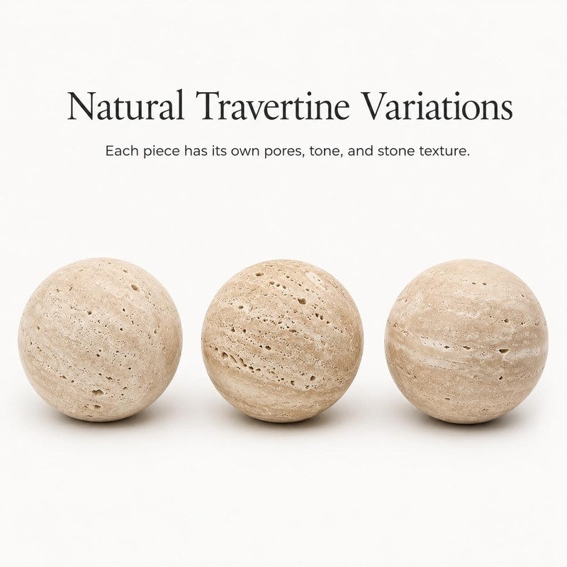 Artisanal Abode Natural Travertine Decorative Sphere, 3.94 Inch Stone Ball