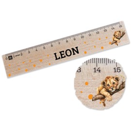 Wooden Ruler 15 cm - Start of School Wooden Ruler 15 | Wooden Ruler with Lion | Lion Wooden Ruler for Children | Children's Wooden Ruler 15 with Lion - 15 cm - Wood