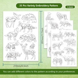 BENECREAT 4Sheets 35Pcs Forest Animals Mountain Water Soluble Embroidery, 11.7x8.3inch Wolves Deer Bear Stick and Stitch Embroidery Paper Stabilizer Water Soluble Hand Sewing for Shirts, Coats, Bags