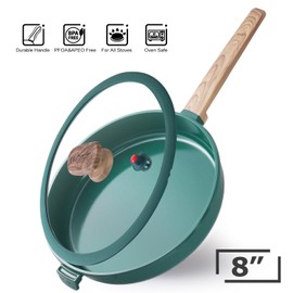 MGC Ceramic Pan With Lid, PFOA&PTFE Free Non Stick Frying Pans,Oven and Dishwasher Safe, Compatible with All Stovetops (Green, 8Inch)