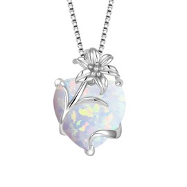 YL Ópalo Corazón Plata de Ley 925 Collar with Ópalo Blanco Giglio Colgante para Mujer Mamá, plata de ley, Ópalo