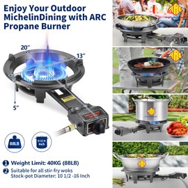ARC Outdoor Propane Burner Stove, 13" Single Propane Burner, Cast Iron Portable Propane Burner With Adjustable Regulator And Stainless Steel Hose, Great For Outdoor Wok Burner
