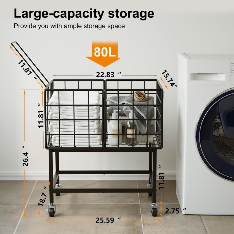 WOWLIVE Rolling Laundry Hamper with Wheels, 80L Heavy Duty Laundry