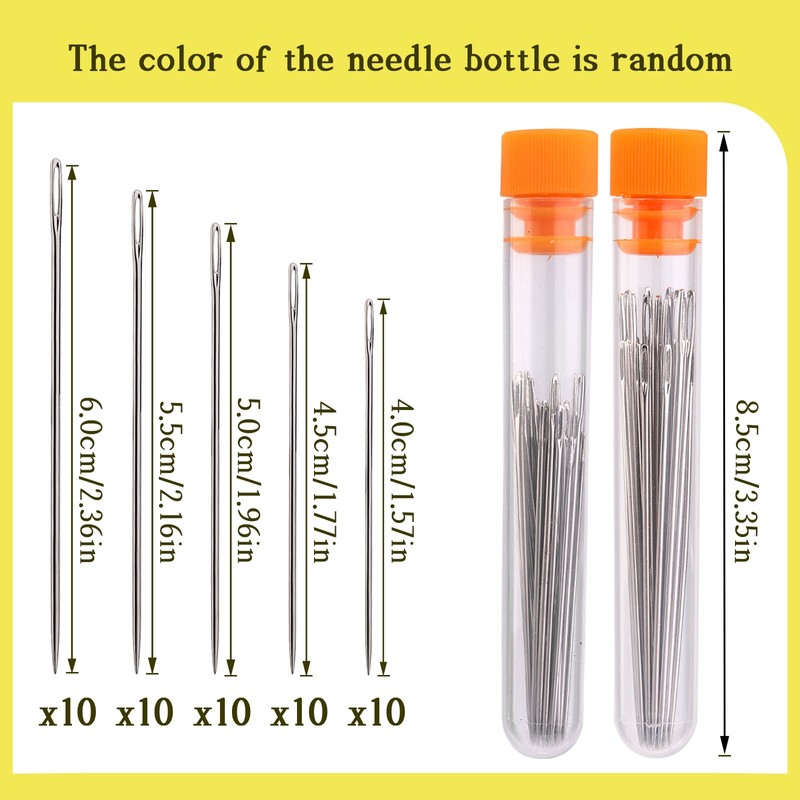 50 PCS Premium Large Eye Needles, 5 Sizes Sewing Sharp