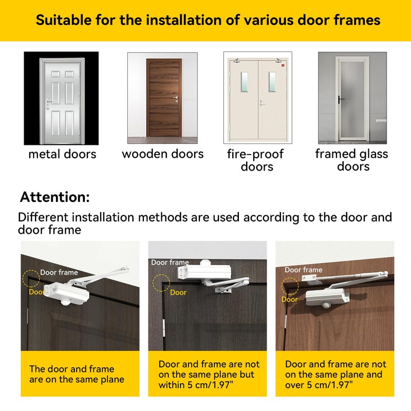 GEKRONE Automatic Door Closer Heavy Duty Fire Prevention Spring Hydraulic