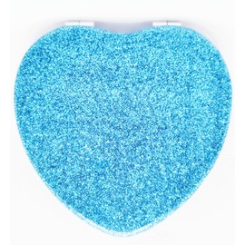Mpowtech Cute Heart Shaped Compact Mirror for Purse,Blue Travel Mirror with Glitter,Leather Small Pocket Mirror,Portable 2 x 1x Magnification Folding Makeup Mirror,Cosmetic Mirror for Gift