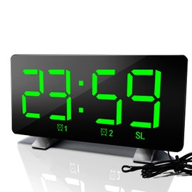 ThreeH Alarm Clock Radio with USB Charging Ports Electric Clocks with Brightness Adjustable 12/24 Hour Snooze Function Green