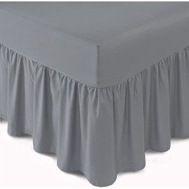 Bronwen Mathew Extra Deep Frilled Fitted Base Valance Double Bed Skirt Sheets Grey, Soft Brushed Microfibre Easy Care Non Iron (Double, Grey)