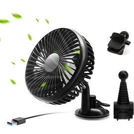Car Fan, Car Fan, 360° Rotation, Car Fan, USB Fan, Low Noise, 3 Levels of Air Flow Adjustment, Strong Airflow, 3-in-1 Air Conditioner, Air Vent / Suction Cup / Buckle Fixed, Heat Prevention, Front and