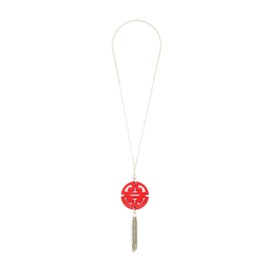 ZENZII Resin Pendant Tassel Necklace - Long Fashion Circle Acrylic Disk Charm with Gold Chain for Women (Silver/Red)