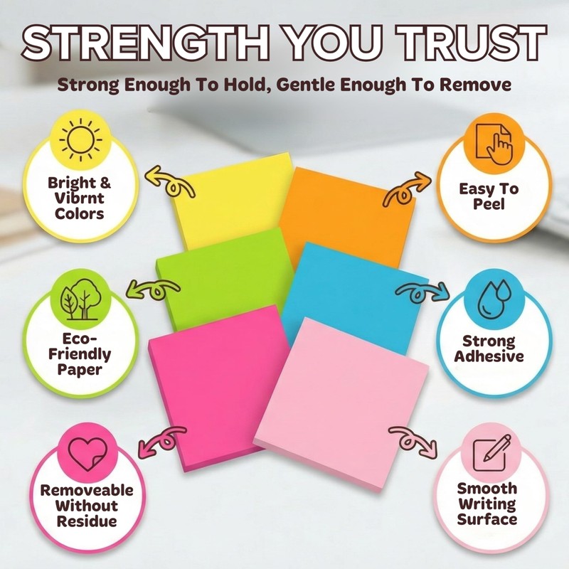 Infiniko Sticky Notes 3x3 (12 Pads/1200 Sheets) – 2026 Improved