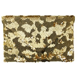 JNB Flat Sequin Envelope Clutch, Gold, Medium