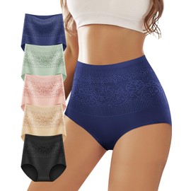 YDQ Women's High Waisted Cotton Underwear Seamless Ladies Panties Stretch Tummy Control Underwear Full Coverage Briefs 5 Pack Multicolor XL