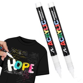 MBAIYO 2 Pcs White Paint Marker Paint Pens, 1mm Acrylic Permanent Quick Dry Waterproof Markers Waterproof for Fabric Paper Tire Wood Glass Plastic Metal Canvas DIY Crafts
