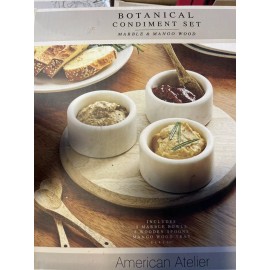 American Atelier New American Atelier 7 PC Botanical Condiment Set Marble And Mango Wood