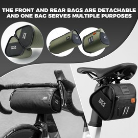 ROCKBROS Multifunctional Bicycle Bag Water-Resistant and Removable 2 in 1 Handlebar Bag 0.7L Saddle Pack 1.3L Bicycle Pouch with Shoulder Strap for MTB Gravel Road E-Bike Scooter